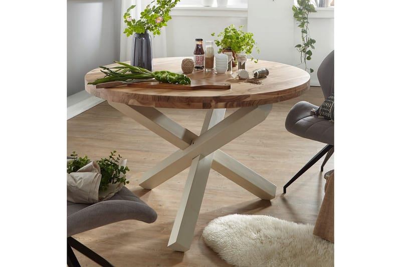 Matbord Wohnling Rund 120 cm massivt trä lantlig stil Akacia - Akacia - Möbler - Bord & matgrupp - Matbord & köksbord