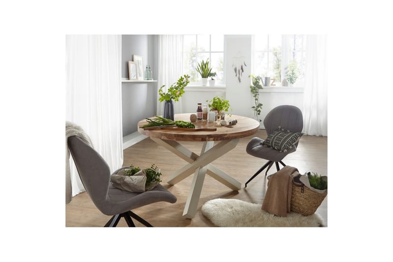 Matbord Wohnling Rund 120 cm massivt trä lantlig stil Akacia - Akacia - Möbler - Bord & matgrupp - Matbord & köksbord