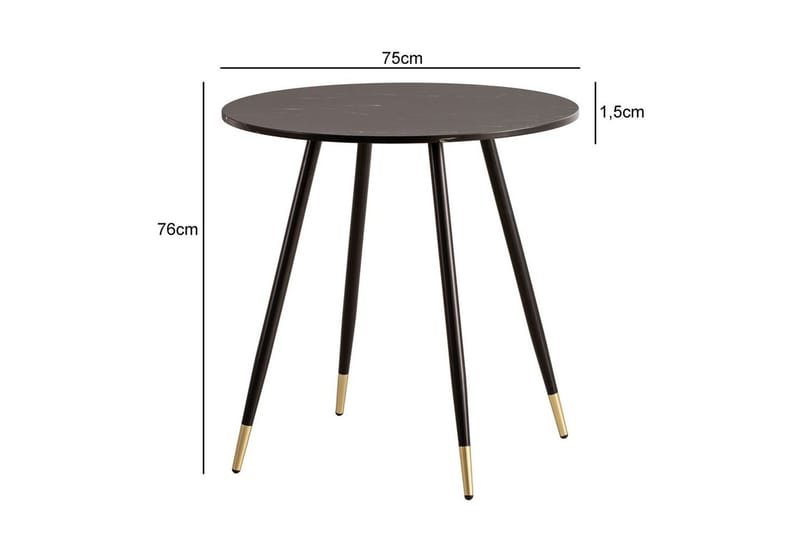 Matbord Wohnling Rund 75 cm marmorerad modern gyllene tippsben Marmor, Svart - Marmor, Svart - Möbler - Bord & matgrupp - Matbord & köksbord