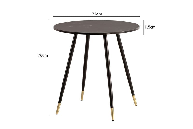 Matbord Wohnling Rund 75 cm marmorerad modern gyllene tippsben Marmor, Svart - Marmor, Svart - Möbler - Bord & matgrupp - Matgrupp