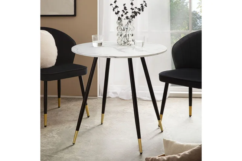 Matbord Wohnling Rund 75 cm marmorerad modern gyllene tippsben Marmor, Vit - Marmor, Vit - Möbler - Bord & matgrupp - Matbord & köksbord