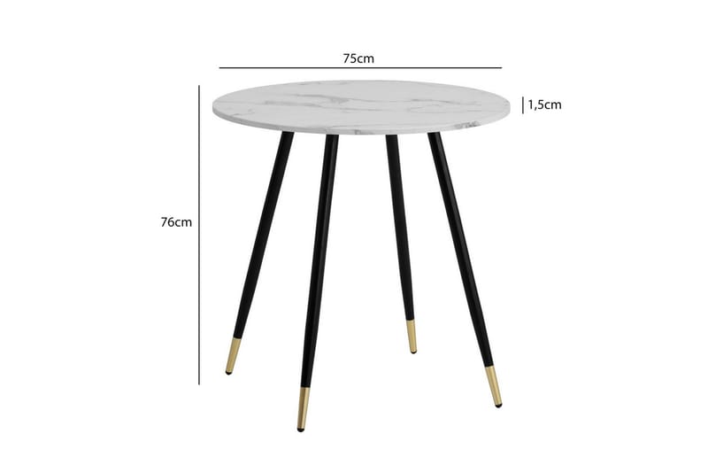 Matbord Wohnling Rund 75 cm marmorerad modern gyllene tippsben Marmor, Vit - Marmor, Vit - Möbler - Bord & matgrupp - Matgrupp