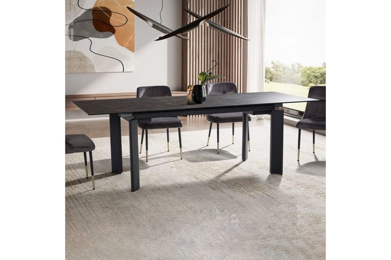 Matbord Wohnling Utdragbart 180-260 cm keramisk, klassiskt fyra ben och metallram Svart, marmor svart - Svart, marmor svart - Möbler - Bord & matgrupp - Matgrupp