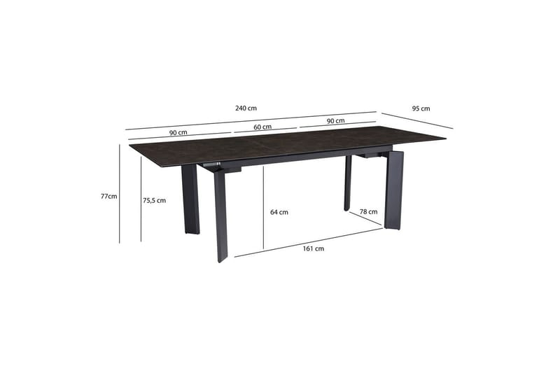 Matbord Wohnling Utdragbart 180-260 cm keramisk, klassiskt fyra ben och metallram Svart, marmor svart - Svart, marmor svart - Möbler - Bord & matgrupp - Matgrupp