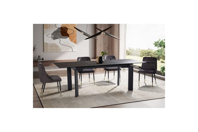 Matbord Wohnling Utdragbart 180-260 cm keramisk, klassiskt fyra ben och metallram Svart, marmor svart - Svart, marmor svart - Möbler - Bord & matgrupp - Matgrupp