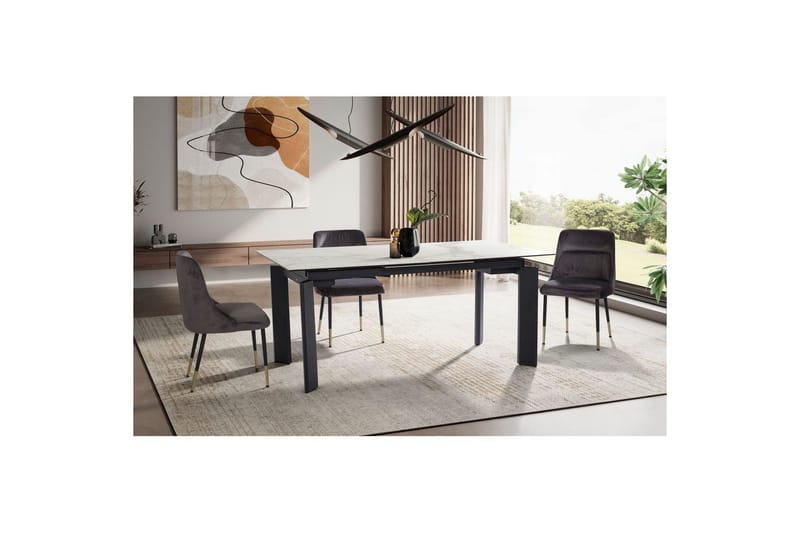 Matbord Wohnling Utdragbart 180-260 cm keramisk, klassiskt fyra ben och metallram Svart, marmor vit - Svart, marmor vit - Möbler - Bord & matgrupp - Matgrupp