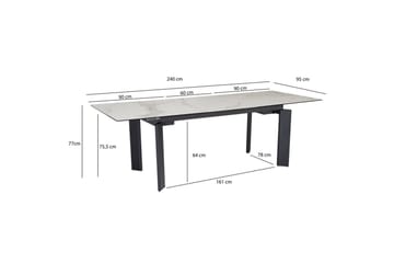 Matbord Wohnling Utdragbart 180-260 cm keramisk, klassiskt fyra ben och metallram Svart, marmor vit - Svart, marmor vit - Möbler - Bord & matgrupp - Matgrupp