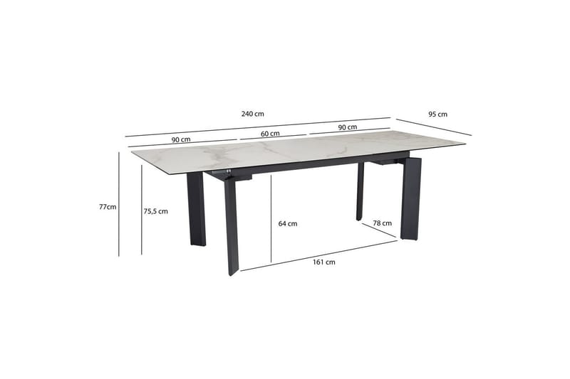 Matbord Wohnling Utdragbart 180-260 cm keramisk, klassiskt fyra ben och metallram Svart, marmor vit - Svart, marmor vit - Möbler - Bord & matgrupp - Matgrupp