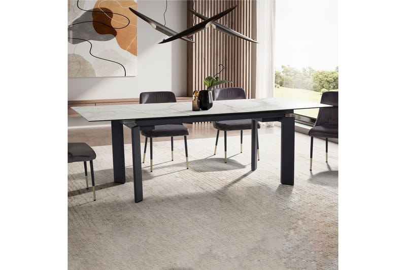 Matbord Wohnling Utdragbart 180-260 cm keramisk, klassiskt fyra ben och metallram Svart, marmor vit - Svart, marmor vit - Möbler - Bord & matgrupp - Matgrupp