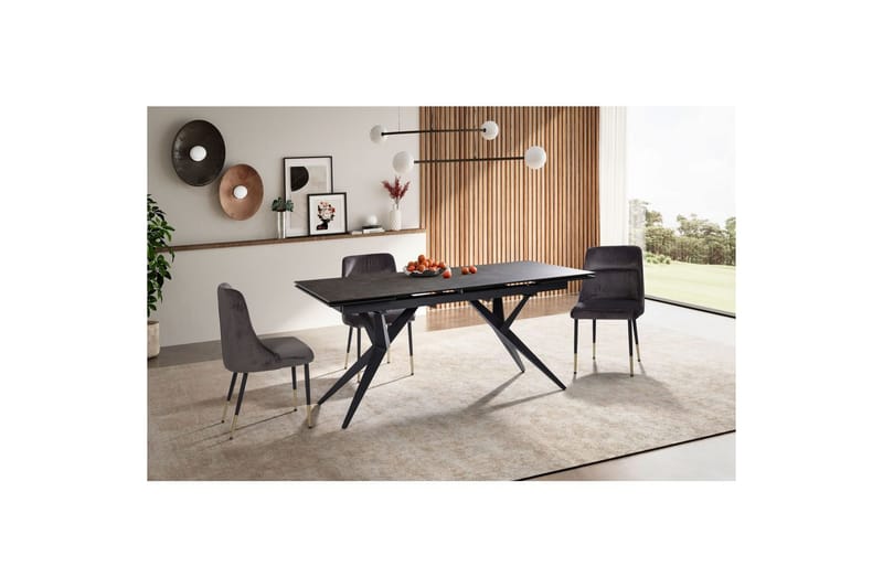 Matbord Wohnling Utdragbart 180-260 cm keramisk fyra ben och metallram Svart, marmor svart - Svart, marmor svart - Möbler - Bord & matgrupp - Matbord & köksbord
