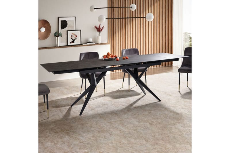 Matbord Wohnling Utdragbart 180-260 cm keramisk fyra ben och metallram Svart, marmor svart - Svart, svart marmor - Möbler - Bord & matgrupp - Marmorbord