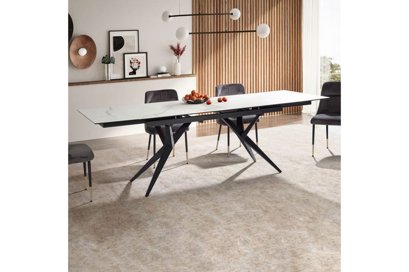 Matbord Wohnling Utdragbart 180-260 cm keramisk fyra ben och metallram Svart, marmor vit - Svart, marmor vit - Möbler - Bord & matgrupp - Matbord & köksbord