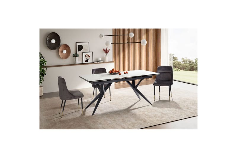 Matbord Wohnling Utdragbart 180-260 cm keramisk fyra ben och metallram Svart, marmor vit - Svart, marmor vit - Möbler - Bord & matgrupp - Matbord & köksbord