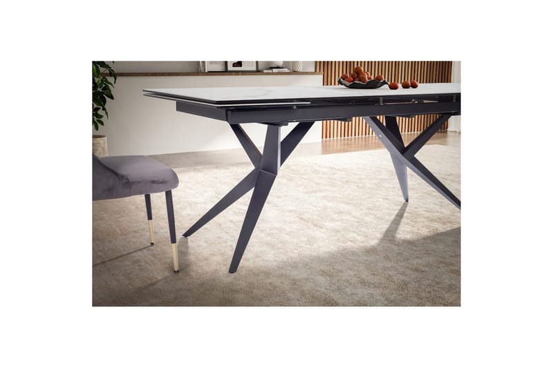 Matbord Wohnling Utdragbart 180-260 cm keramisk fyra ben och metallram Svart, marmor vit - Svart, marmor vit - Möbler - Bord & matgrupp - Matbord & köksbord