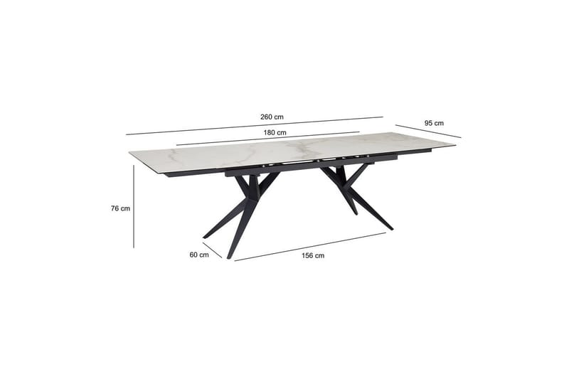 Matbord Wohnling Utdragbart 180-260 cm keramisk fyra ben och metallram Svart, marmor vit - Svart, vit marmor - Möbler - Bord & matgrupp - Marmorbord