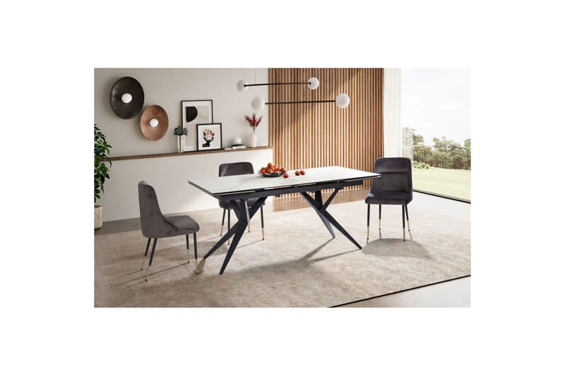 Matbord Wohnling Utdragbart 180-260 cm keramisk fyra ben och metallram Svart, marmor vit - Svart, vit marmor - Möbler - Bord & matgrupp - Marmorbord