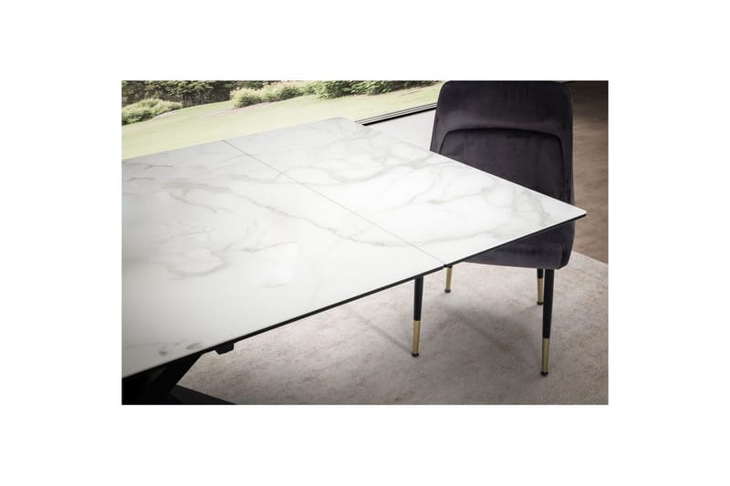 Matbord Wohnling Utdragbart 180-260 cm keramisk fyra ben och metallram Svart, marmor vit - Svart, vit marmor - Möbler - Bord & matgrupp - Marmorbord