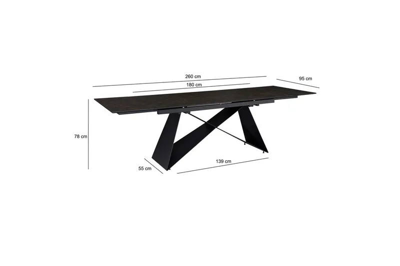 Matbord Wohnling Utdragbart 180-260 cm keramisk modern Z-ram design Svart, marmor svart - Svart, svart marmor - Möbler - Bord & matgrupp - Matbord & köksbord