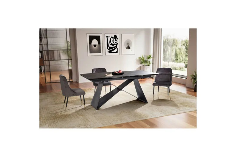 Matbord Wohnling Utdragbart 180-260 cm keramisk modern Z-ram design Svart, marmor svart - Svart, svart marmor - Möbler - Bord & matgrupp - Matbord & köksbord