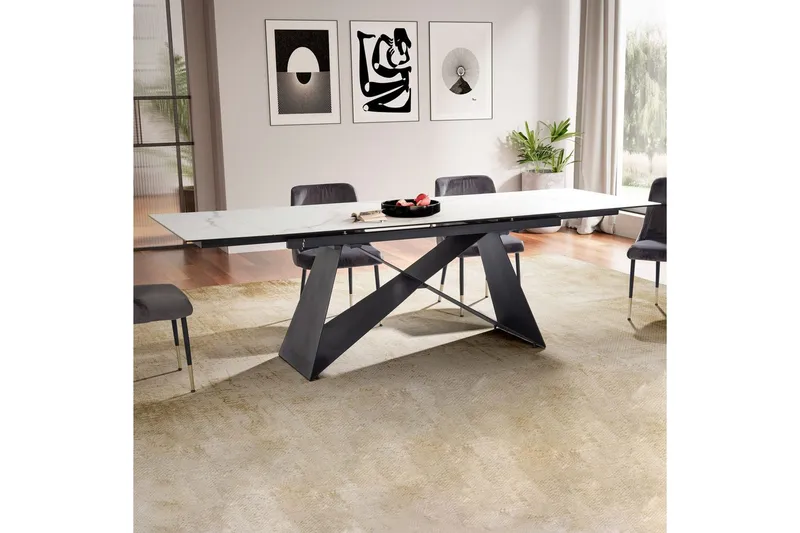 Matbord Wohnling Utdragbart 180-260 cm keramisk modern Z-ram design Svart, marmor vit - Svart, vit marmor - Möbler - Bord & matgrupp - Marmorbord
