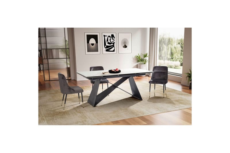 Matbord Wohnling Utdragbart 180-260 cm keramisk modern Z-ram design Svart, marmor vit - Svart, vit marmor - Möbler - Bord & matgrupp - Marmorbord
