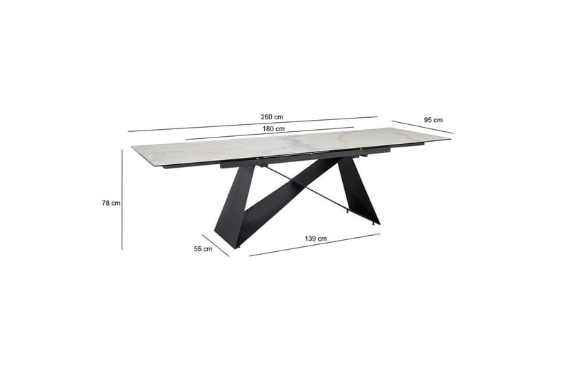 Matbord Wohnling Utdragbart 180-260 cm keramisk modern Z-ram design Svart, marmor vit - Svart, vit marmor - Möbler - Bord & matgrupp - Marmorbord