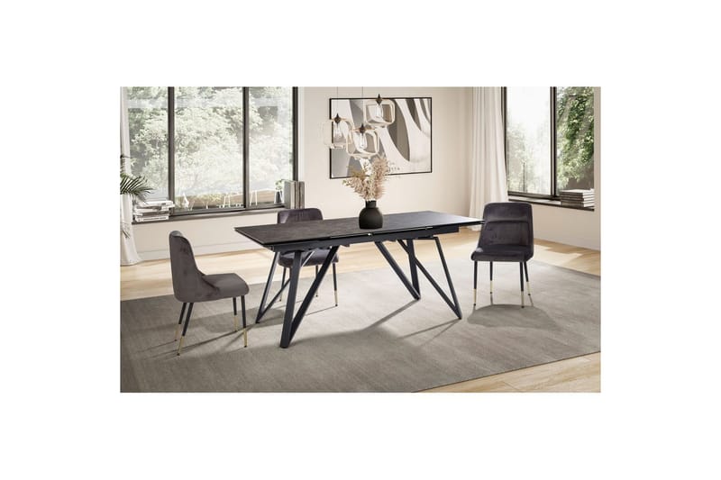 Matbord Wohnling Utdragbart 180-260 cm keramiskt vinklade metallben med hårnål Svart, marmor svart - Svart, marmor svart - Möbler - Bord & matgrupp - Matbord & köksbord
