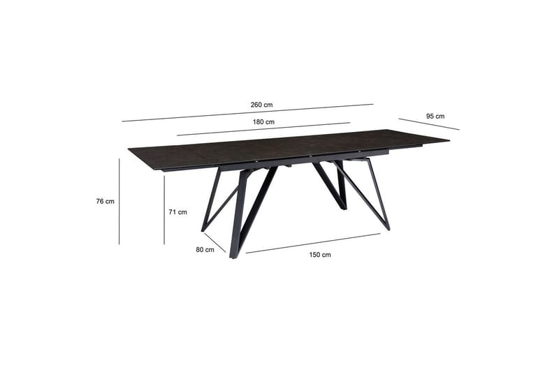 Matbord Wohnling Utdragbart 180-260 cm keramiskt vinklade metallben med hårnål Svart, marmor svart - Svart, svart marmor - Möbler - Bord & matgrupp - Marmorbord