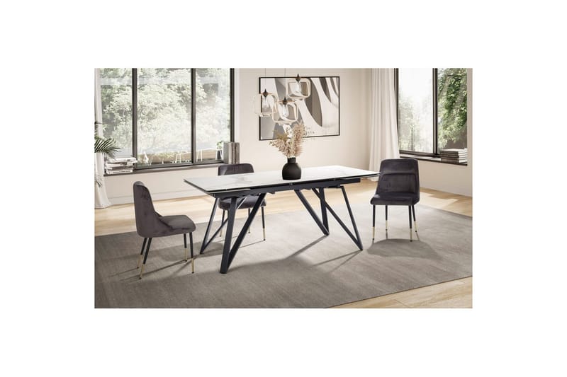 Matbord Wohnling Utdragbart 180-260 cm keramiskt vinklade metallben med hårnål Svart, marmor vit - Svart, marmor vit - Möbler - Bord & matgrupp - Matbord & köksbord
