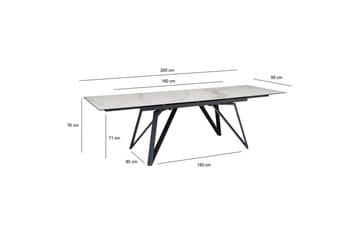 Matbord Wohnling Utdragbart 180-260 cm keramiskt vinklade metallben med hårnål Svart, marmor vit - Svart, marmor vit - Möbler - Bord & matgrupp - Matbord & köksbord