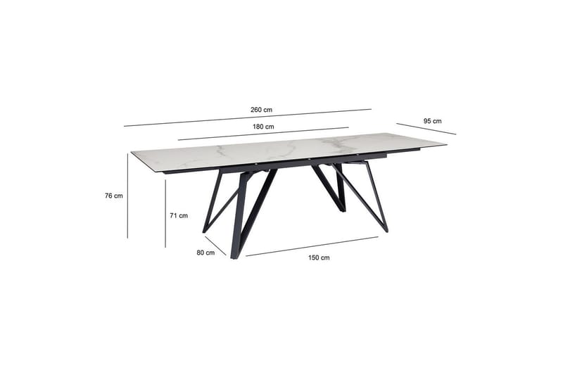 Matbord Wohnling Utdragbart 180-260 cm keramiskt vinklade metallben med hårnål Svart, marmor vit - Svart, marmor vit - Möbler - Bord & matgrupp - Matbord & köksbord
