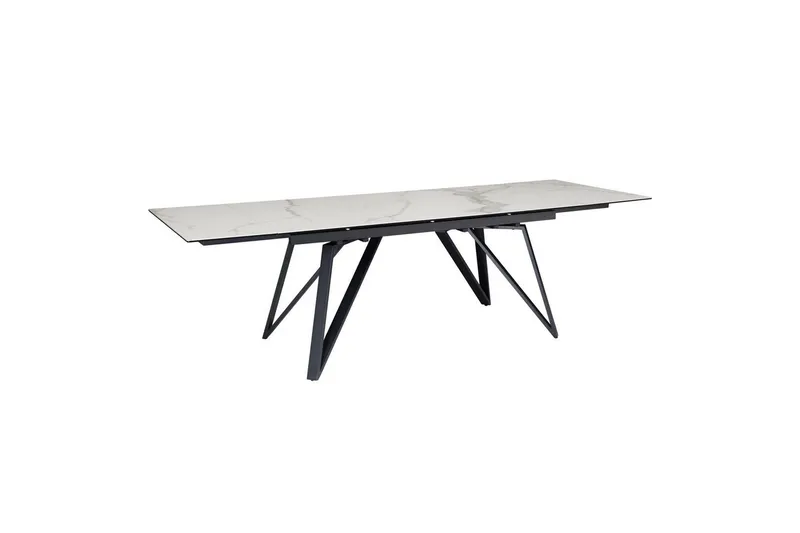 Matbord Wohnling Utdragbart 180-260 cm keramiskt vinklade metallben med hårnål Svart, marmor vit, Svart, vit marmor