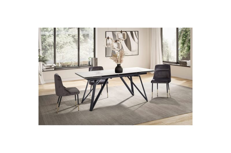 Matbord Wohnling Utdragbart 180-260 cm keramiskt vinklade metallben med hårnål Svart, marmor vit - Svart, vit marmor - Möbler - Bord & matgrupp - Marmorbord