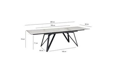 Matbord Wohnling Utdragbart 180-260 cm keramiskt vinklade metallben med hårnål Svart, marmor vit - Svart, vit marmor - Möbler - Bord & matgrupp - Marmorbord