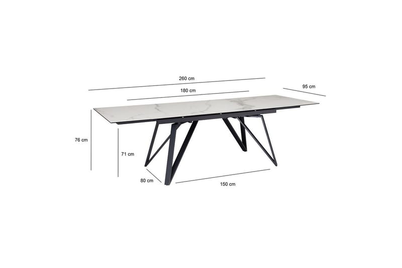 Matbord Wohnling Utdragbart 180-260 cm keramiskt vinklade metallben med hårnål Svart, marmor vit - Svart, vit marmor - Möbler - Bord & matgrupp - Marmorbord