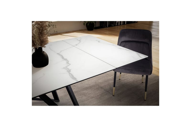 Matbord Wohnling Utdragbart 180-260 cm keramiskt vinklade metallben med hårnål Svart, marmor vit - Svart, vit marmor - Möbler - Bord & matgrupp - Marmorbord