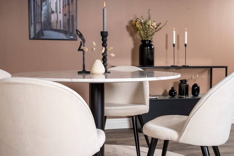 Admira Matbord 106 cm Runt Marmor med 4 st Valera Matstol - Beige / Marmor - Möbler - Bord & matgrupp - Matgrupp