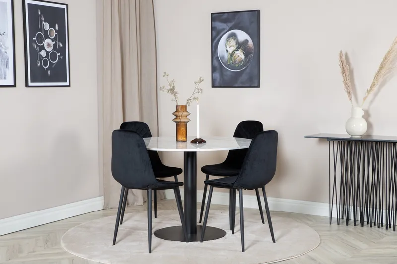 Admira Matgrupp 106 cm Rund inkl 4 Ypas Stolar - Marmor/Vit/Svart - Möbler - Bord & matgrupp - Matgrupp