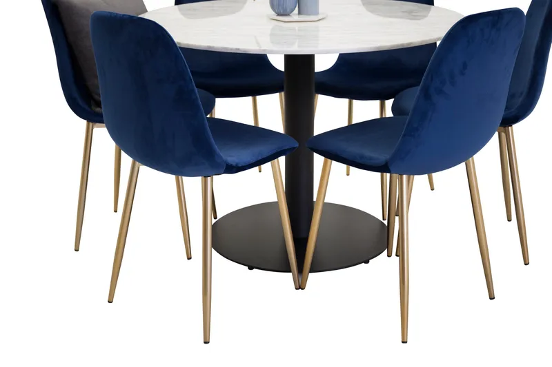Admira Matgrupp 106 cm Rund Marmor med 6 Valeri Köksstol - Sammet Grå/Svart - Möbler - Bord & matgrupp - Matgrupp