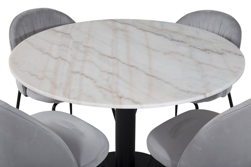 Admira Matgrupp 106 cm Runt Marmor inkl 4 Foyos Stolar - Vit/Svart/Grå - Möbler - Bord & matgrupp - Matgrupp