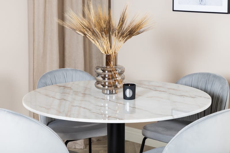 Admira Matgrupp 106 cm Runt Marmor inkl 4 Foyos Stolar - Vit/Svart/Grå - Möbler - Bord & matgrupp - Matgrupp