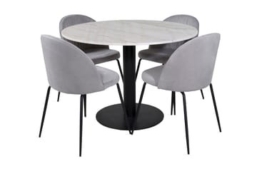 Admira Matgrupp 106 cm Runt Marmor inkl 4 Foyos Stolar - Vit/Svart/Grå - Möbler - Bord & matgrupp - Matgrupp