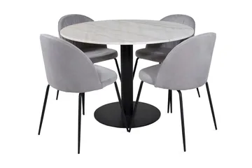 Admira Matgrupp 106 cm Runt Marmor inkl 4 Foyos Stolar - Vit/Svart/Grå - Möbler - Bord & matgrupp - Matgrupp