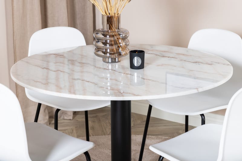 Admira Matgrupp 106 cm Runt Marmor inkl 4 Kullersbro Stolar - Vit/Svart - Möbler - Bord & matgrupp - Matgrupp