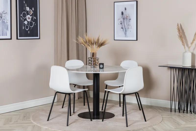 Admira Matgrupp 106 cm Runt Marmor inkl 4 Kullersbro Stolar - Vit/Svart - Möbler - Bord & matgrupp - Matgrupp