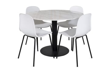 Admira Matgrupp 106 cm Runt Marmor inkl 4 Kullersbro Stolar - Vit/Svart - Möbler - Bord & matgrupp - Matgrupp
