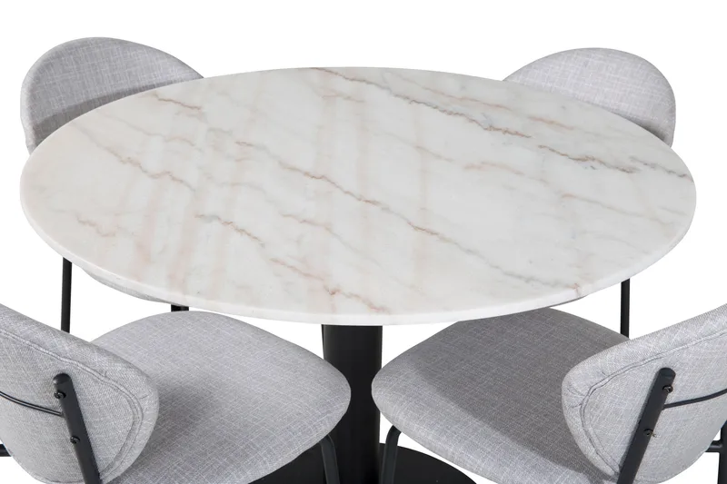 Admira Matgrupp 106 cm Runt Marmor inkl 4 Moncoll Stolar - Vit/Svart/Beige - Möbler - Bord & matgrupp - Matgrupp
