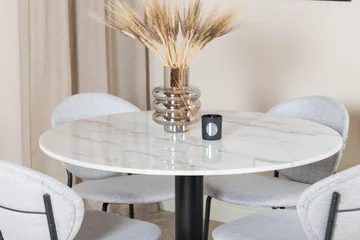 Admira Matgrupp 106 cm Runt Marmor inkl 4 Moncoll Stolar - Vit/Svart/Beige - Möbler - Bord & matgrupp - Matgrupp