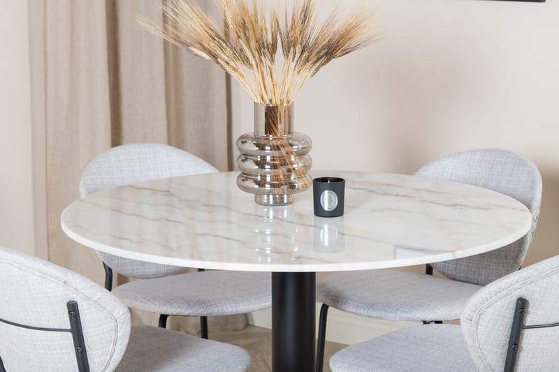 Admira Matgrupp 106 cm Runt Marmor inkl 4 Moncoll Stolar - Vit/Svart/Beige - Möbler - Bord & matgrupp - Matgrupp