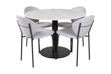 Admira Matgrupp 106 cm Runt Marmor inkl 4 Moncoll Stolar - Vit/Svart/Beige - Möbler - Bord & matgrupp - Matgrupp